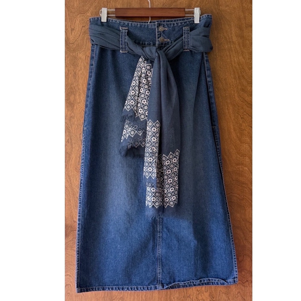 90s Vintage Sz 11/12 Squeeze Stephen Hardy Denim High Rise Slit Maxi Skirt